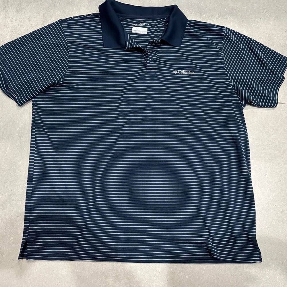 Columbia Sportswear Navy Blue and White striped polo shirt size XL